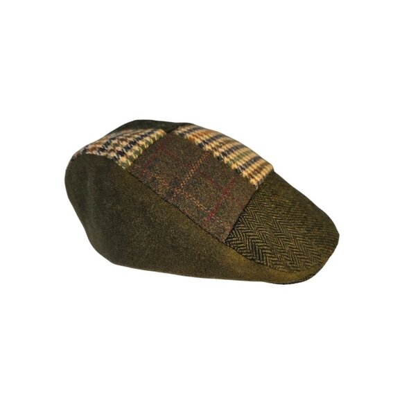 Heritage Traditions Retro Paperboy Cap Wool Patchwork Olive Brown Stretch Band O - Picture 10 of 10